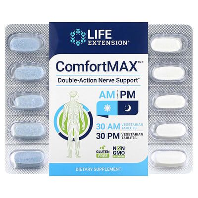 Life Extension, ComfortMAX, Dual Action Nerve Aid, Morning and Night, 60 Vegetarian Tablets
