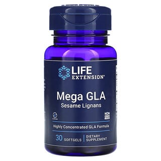 Life Extension, Mega GLA, Lignanos de sésamo con alta concentración de ácido gamma-linolénico, 30 cápsulas blandas