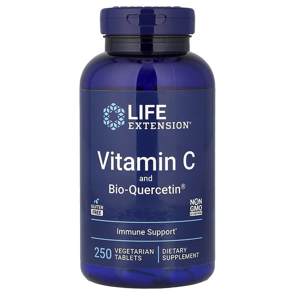 Life Extension, C-vitamin och bioquercetin, 250 vegetariska tabletter
