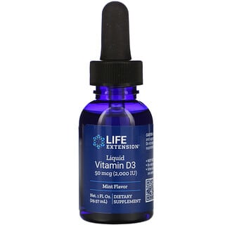 Life Extension, Vitamina D3 líquida, Sabor a menta, 2000 UI, 29,57 ml (1 oz. Líq.)