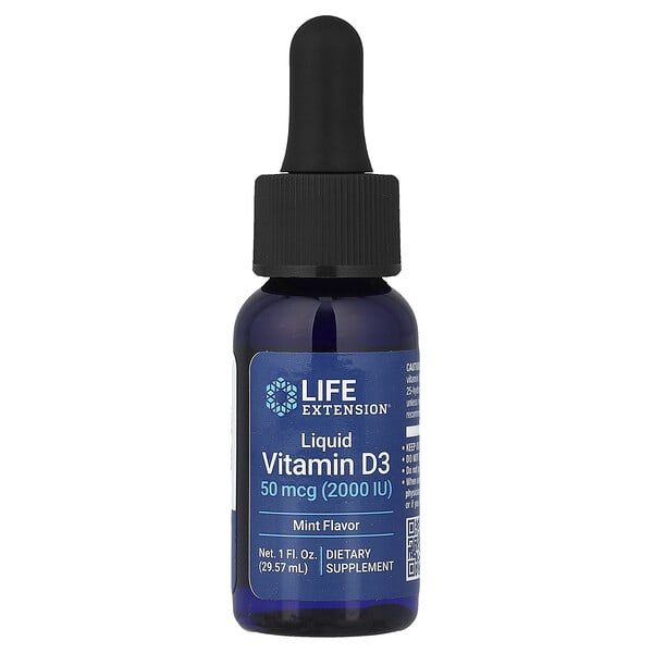 Life Extension, 액상 비타민D3, 민트, 50mcg(2,000IU), 29.57ml(1fl oz)