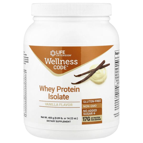 Life Extension, Wellness Code® เวย์โปรตีนไอโซเลต รสวานิลลา ขนาด 0.89 ปอนด์ (403 ก.)