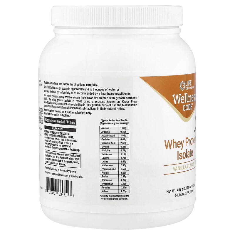 Wellness Code®, Whey Protein Isolate, Vanilla, 0.89 lb (403 g)