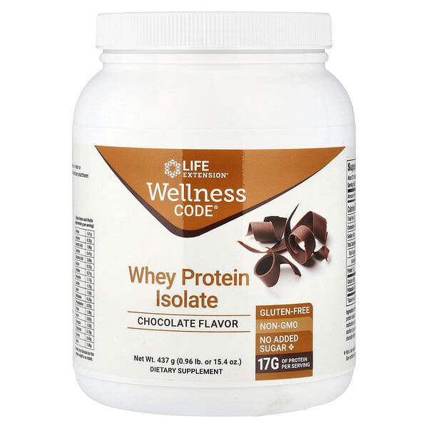 Life Extension, Wellness Code®, 분리유청단백질, 초콜릿 맛, 437g(0.96lb)