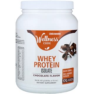 Life Extension, Wellness Code, Whey Protein Isolate, Chocolate Flavor, 0.96 lb (437 g)