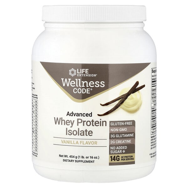 Life Extension, Wellness Code®, 고급 분리유청단백질, 바닐라, 454g(1lb)
