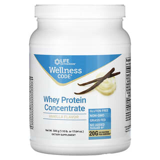 Life Extension, Wellness Code, Concentrado de proteína de suero de leche, Vainilla`` 500 g (1,10 lb)