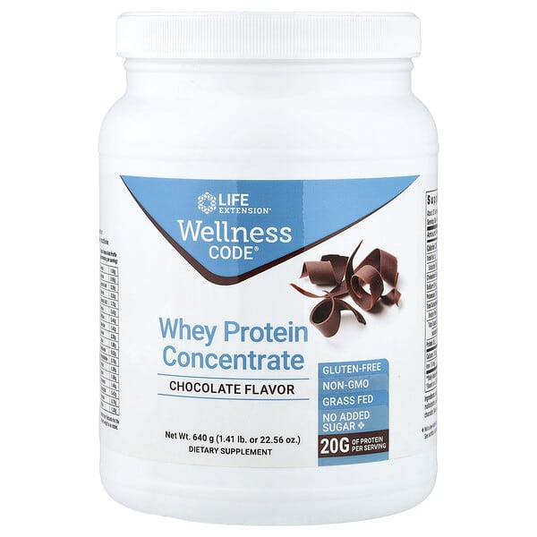 Life Extension, Wellness Code®, 농축 유청 단백질, 초콜릿 맛, 640g(1.41lb)