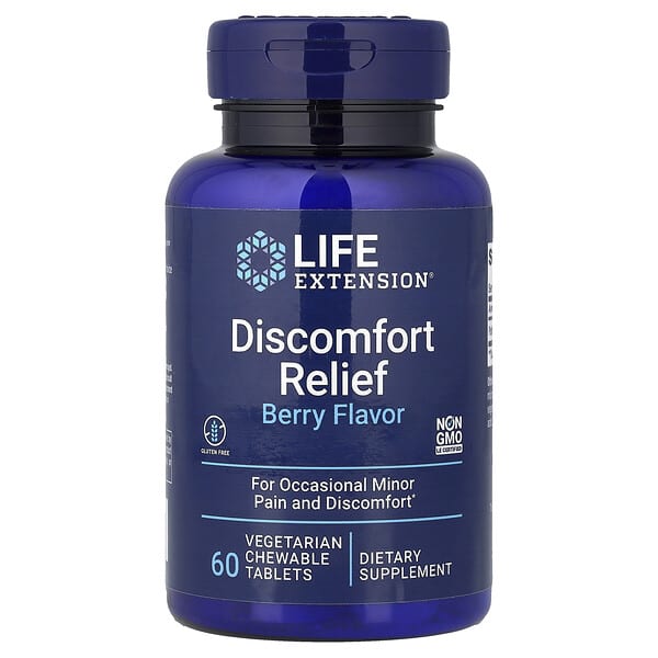 Life Extension, средство для облегчения дискомфорта, с ягодным вкусом, 60 вегетарианских жевательных таблеток