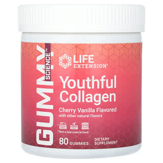 Life Extension, Gummy Science, collagene giovanile, ciliegia e vaniglia, 80 caramelle gommose