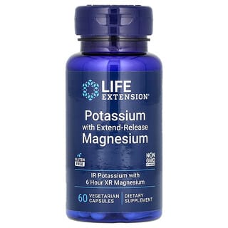 Life Extension, Kalium dengan Magnesium Pelepasan Lambat, 60 Kapsul Vegetarian