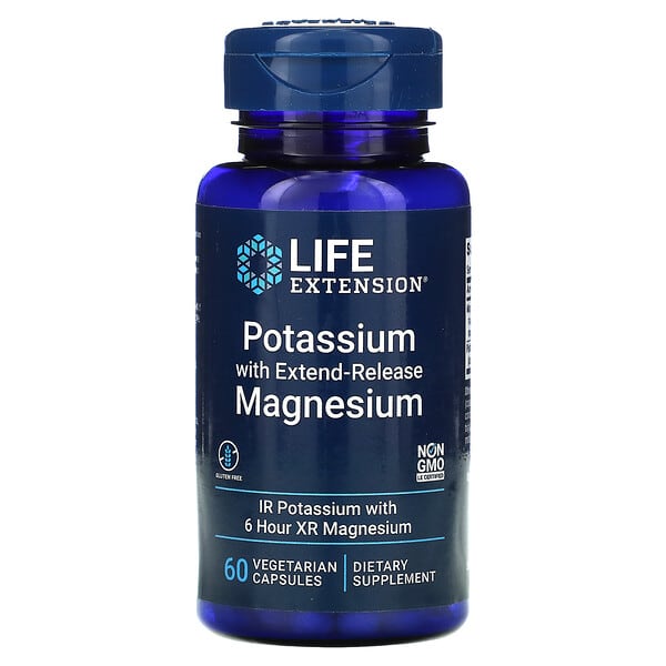 Life Extension, 持続放出マグネシウム配合カリウム、ベジカプセル60粒