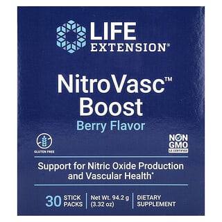 Life Extension, NitroVasc, Potenciador, Sabor a bayas, 30 sobrecitos