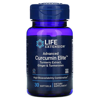 Life Extension, مستخلص الكركم المتطور من Curcumin Elite، بنكهة الزنجبيل و التورميرون، ، 30 كبسولة هلامية