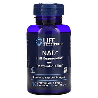 Life Extension, NAD+ 세포 재생제 및 레스베라트롤, NIAGEN 니코틴아미드 리보사이드, 베지 캡슐 30정