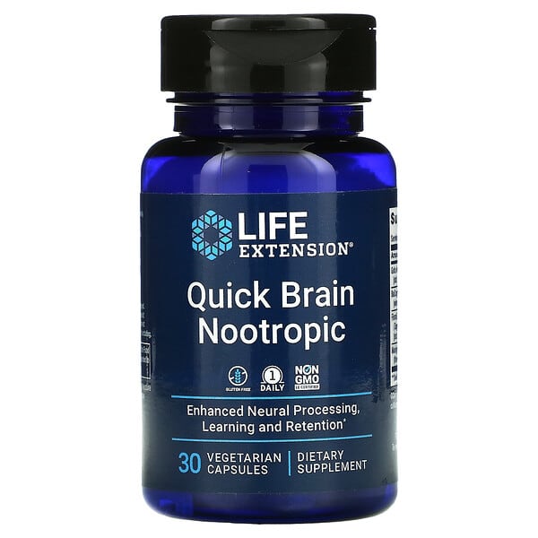 Life Extension‏, Quick Brain Nootropic, מכיל 30 כמוסות צמחוניות