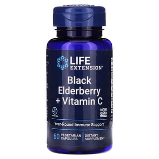 Life Extension, Black Elderberry + Vitamin C, Schwarzer Holunder und Vitamin C, 60 pflanzliche Kapseln