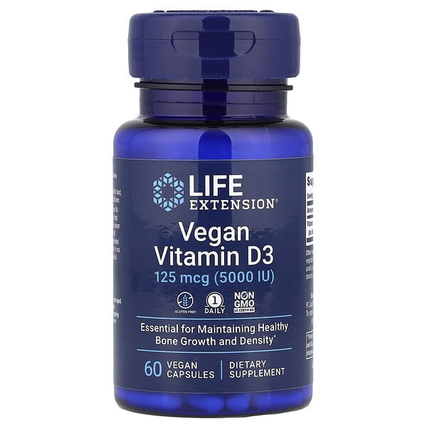 Life Extension Vegan Vitamin D3, 125 mcg (5000 IU), 60 Vegan Capsules