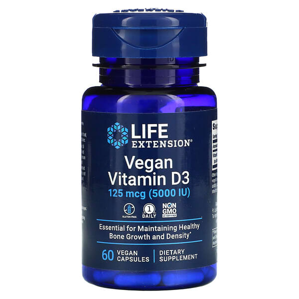 Life Extension‏, Vegan Vitamin D3, 125 mcg (5000 IU), 60 Vegan Capsules