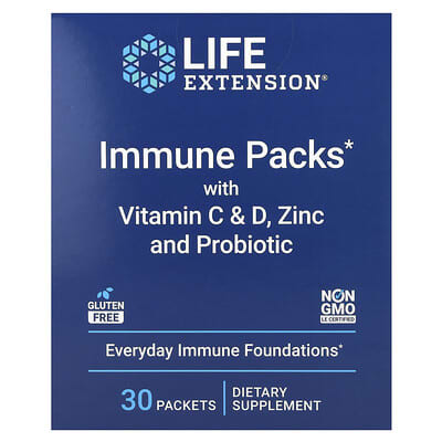 Life Extension, Immune Packs with Vitamin C & D, Zinc and Probiotic, 30 Packets