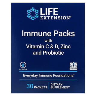 Life Extension, Иммунные пакеты с витаминами C и D, цинком и пробиотиком, 30 пакетиков