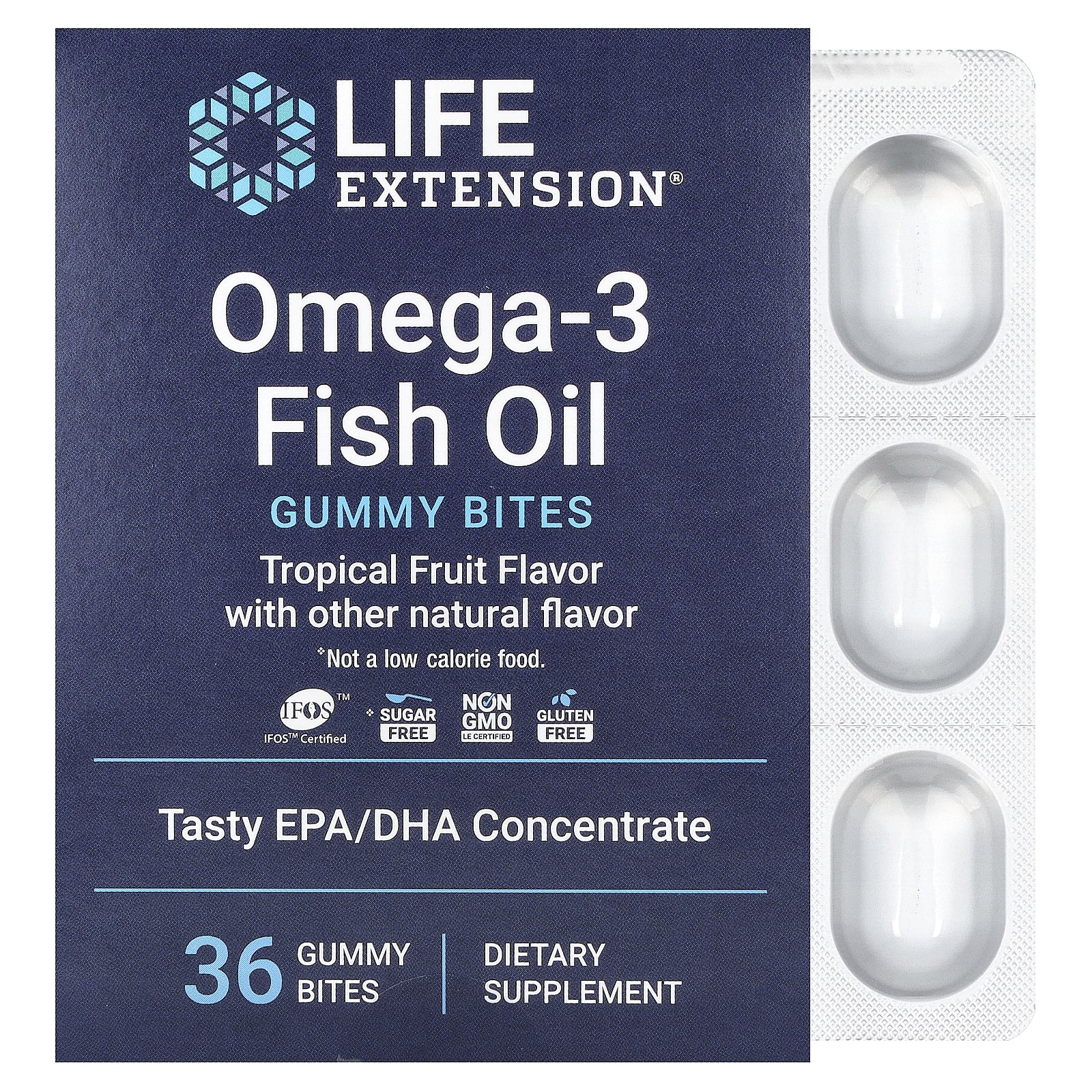 Life Extension, Omega-3 Fish Oil Gummy Bites, Tropical Fruit, 36 Gummy Bites (750 mg per Gummy Bite)