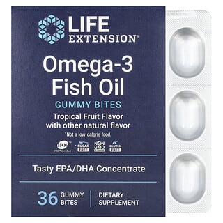 Life Extension, Bocaditos de gomitas de aceite de pescado con omega-3, Frutas tropicales, 36 Bocaditos de gomitas (750 mg por bocado)