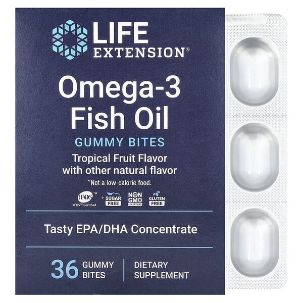 Life Extension, Omega-3 Fish Oil Gummy Bites, Tropical Fruit, 36 Gummy Bites (750 mg per Gummy Bite) — product photo 1