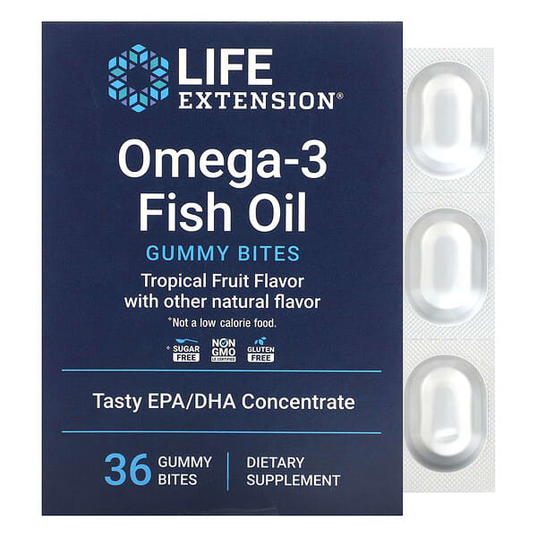 Life Extension, Omega-3 魚油軟糖，熱帶水果味，36 粒