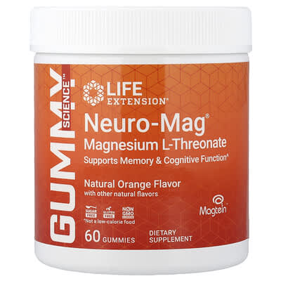 Life Extension, Neuro-Mag®, Magnesium L-Threonate, Natural Orange Flavor, 60 Gummies (Beautiful Gummies 36 mg)