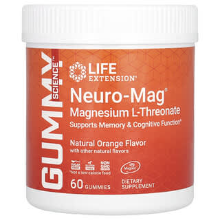 Life Extension‏, Neuro-Mag, סוכריות גומי מגנזיום L-תראונט, תפוז, 60 סוכריות גומי