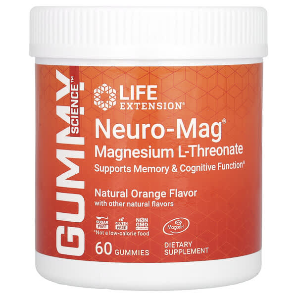 Life Extension, Neuro-Mag，L-蘇氨酸鎂軟糖，橙味，60 粒