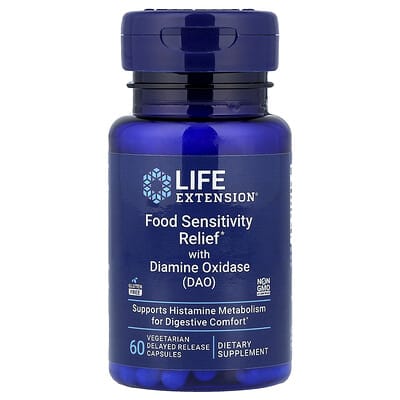 Life Extension, Food Sensitivity Relief with Diamine Oxidase (DAO), 60 Vegetarian Delayed Release Capsules (4.3 mg per Capsule)