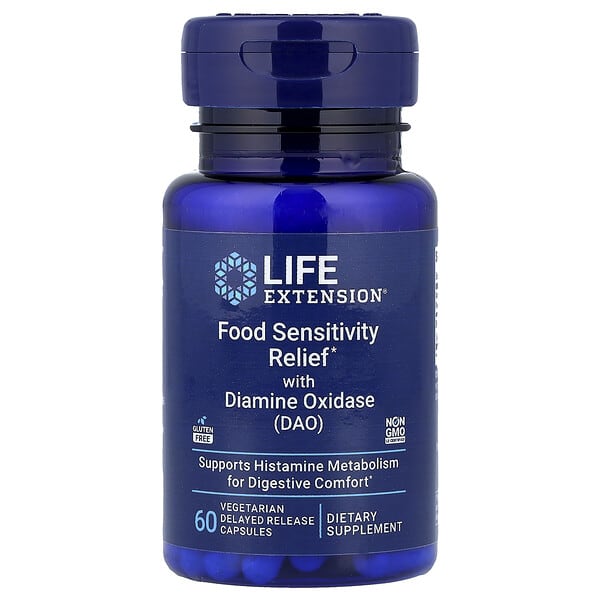 Food Sensitivity Relief with Diamine Oxidase (DAO), 60 Vegetarian Delayed Release Capsules (4.3 mg per Capsule)