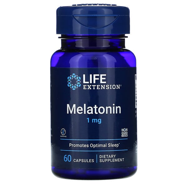 Life Extension‏, מלטונין (Melatonin), 1 מ"ג, 60 כמוסות