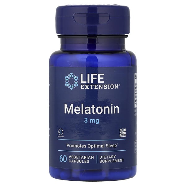 Life Extension, Melatonin, 3 mg, 60 Vejetaryen Kapsül