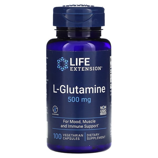 Life Extension, L-глютамин, 500 мг, 100 вегетарианских капсул