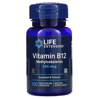 Life Extension, فيتامين ب12، ميثيل الكوبالامين، 500 مكجم، 100 قرص استحلاب نباتي