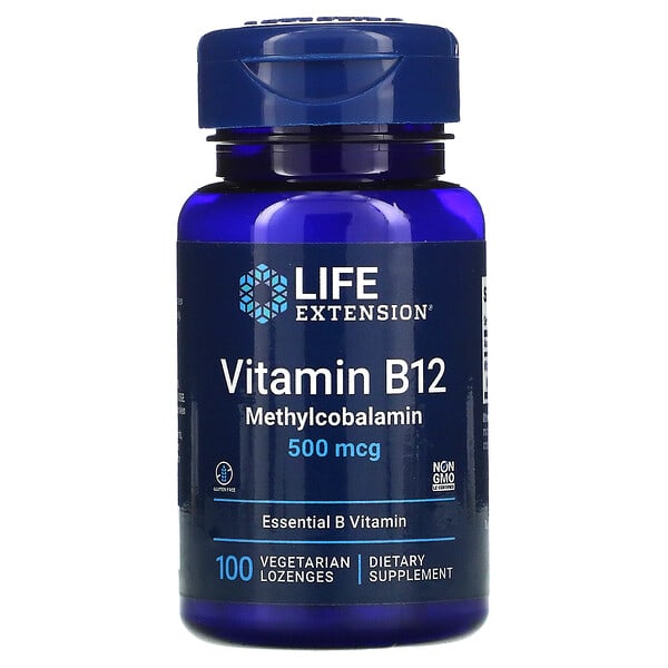 Life Extension, витамин B12, 500 мкг, 100 вегетарианских пастилок