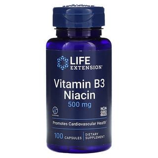 Life Extension, Vitamina B3 y niacina, 500 mg, 100 cápsulas