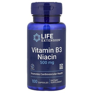 Life Extension, витамин B3 (ниацин), 500 мг, 100 капсул
