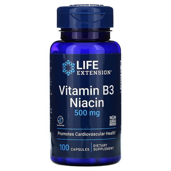 Life Extension‏, ויטמין B3 ניאצין, 500 מ"ג, 100 כמוסות