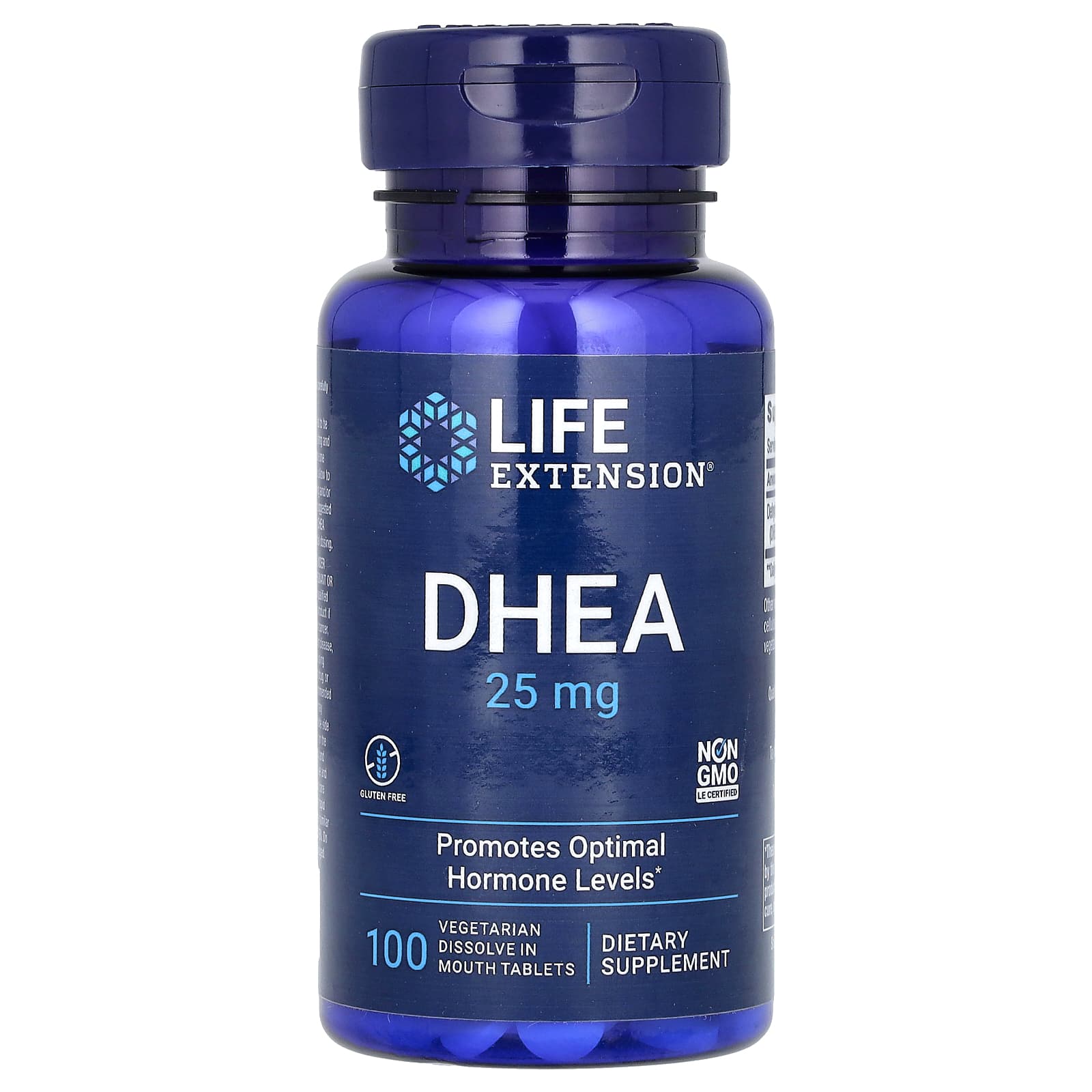 DHEA（デヒドロエピアンドロステロン）、25mg、100粒（口内で溶かすタイプのベジタリアン対応タブレット）