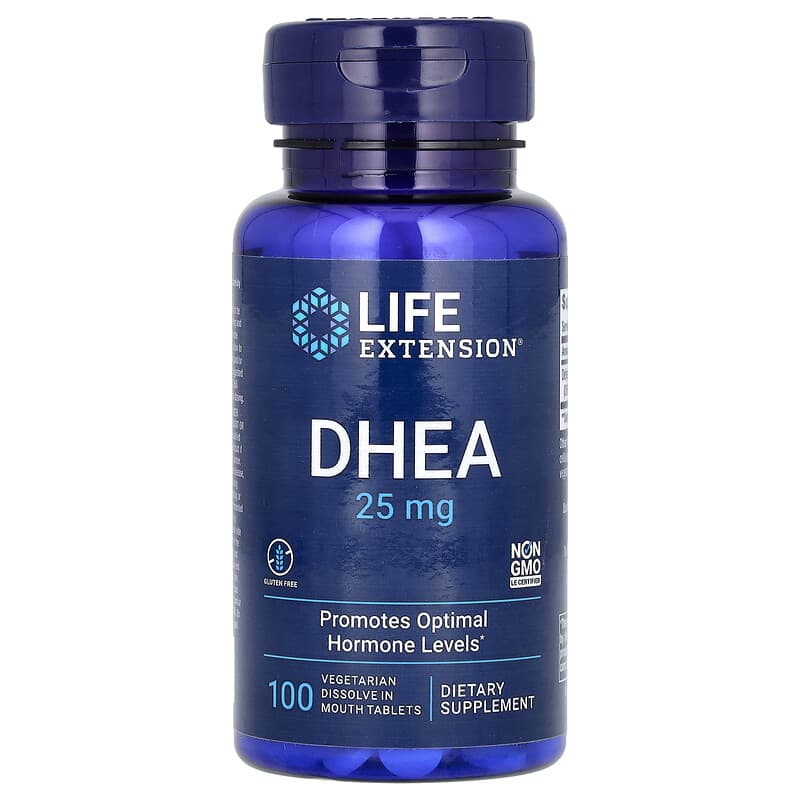 DHEA（デヒドロエピアンドロステロン）、25mg、100粒（口内で溶かすタイプのベジタリアン対応タブレット）