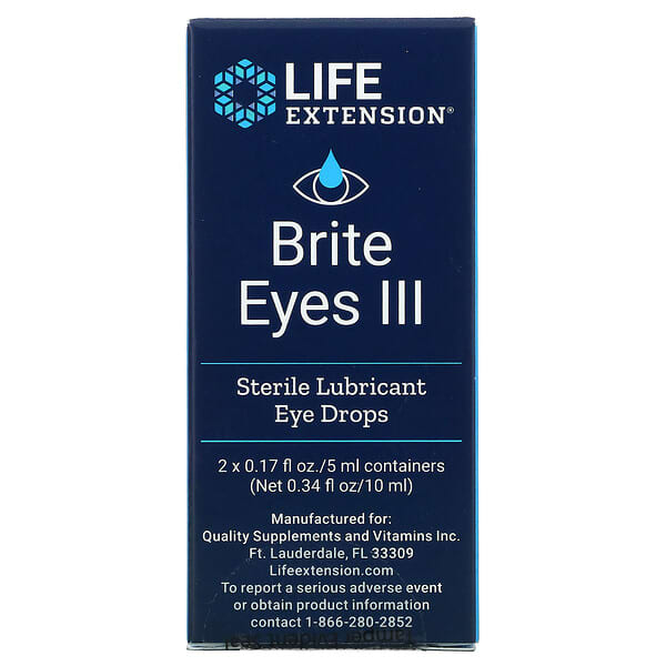 Life Extension, Brite Eyes III 配方滴眼液，2 小瓶，每瓶 0.17 盎司（5 毫升）