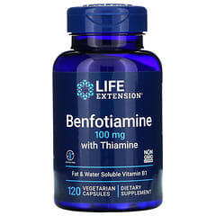Life Extension, бенфотиамин с тиамином, 100 мг, 120 вегетарианских капсул
