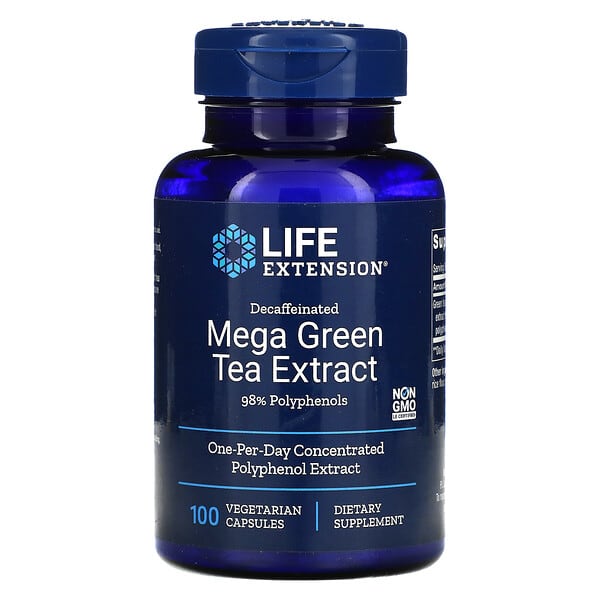 Life Extension, Mega extracto de té verde, Descafeinado, 100 cápsulas vegetales