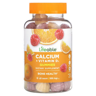 Lifeable, Calcium + Vitamin D3 Gummies, Natural Fruit, 60 Gummies
