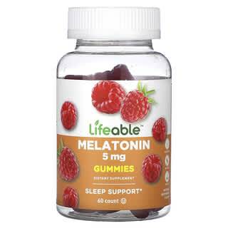 Lifeable, жевательные таблетки с мелатонином, со вкусом натурального малины, 5 мг, 60 жевательных таблеток (2,5 мг в 1 жевательной таблетке)