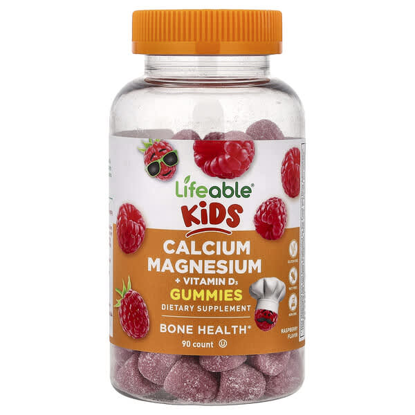 Lifeable Kids Calcium Magnesium + Vitamin D3 Gummies, Raspberry, 90 Gummies